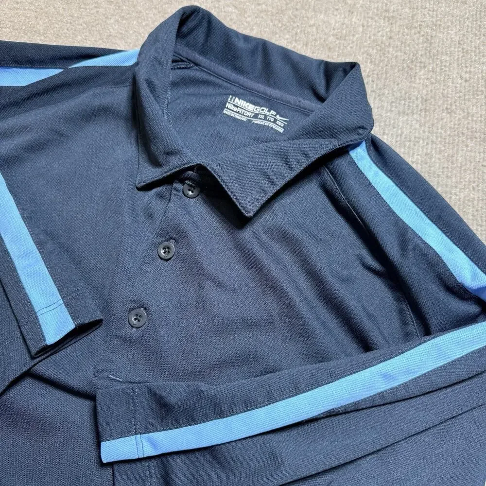 Nike XXL Short Sleeve Golf Polo Shirt Mens Navy Stripe‎ NikeFitDry Performance